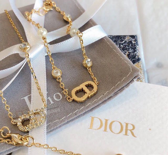 Dior飾品 迪奧經典熱銷款cd鑲鑽手鏈項鏈套裝  zgd1403
